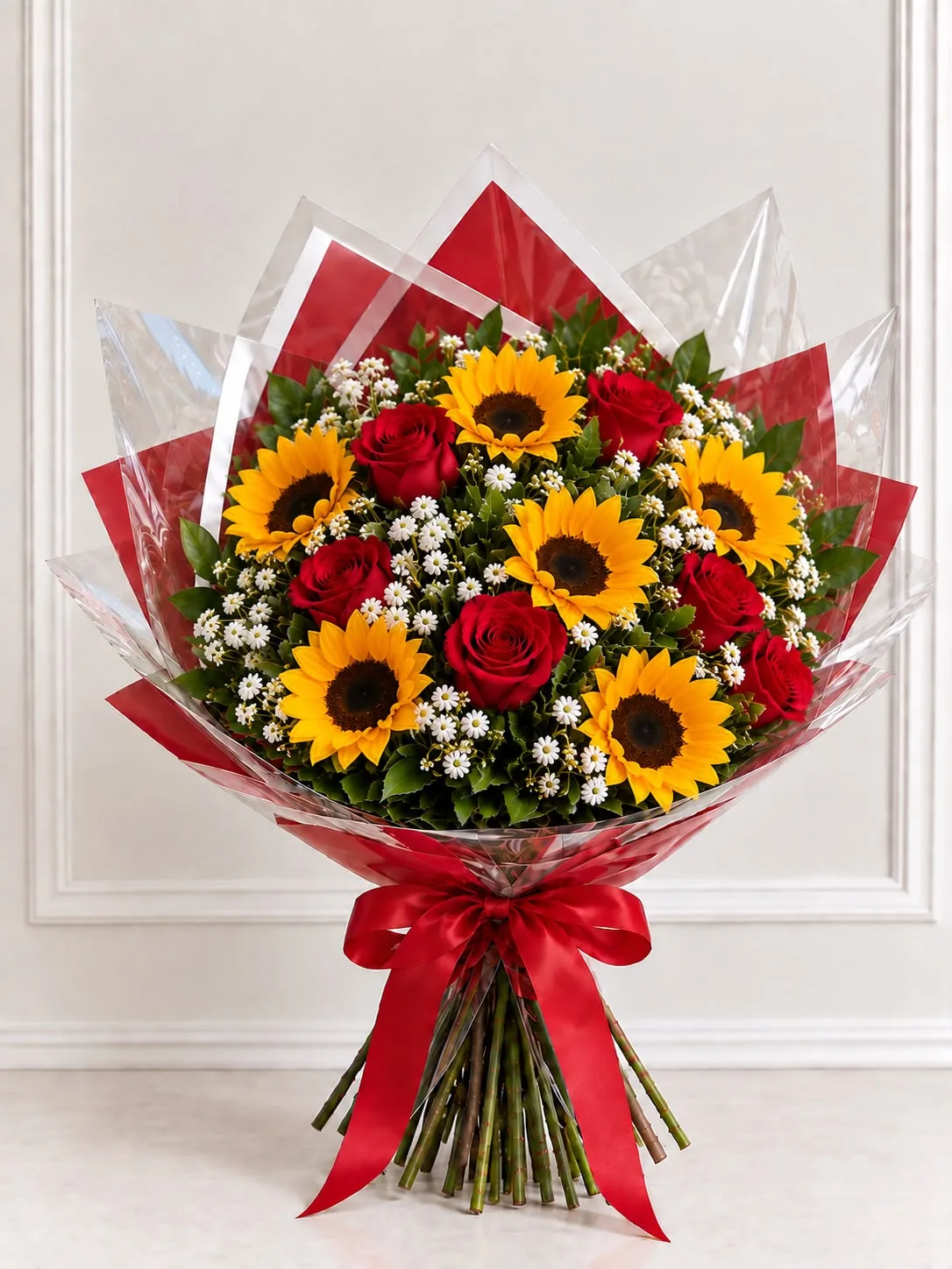 Rosas Vermelhas com Girassóis