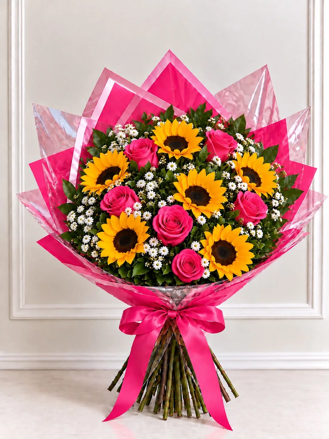 Rosas Pink com Girassóis